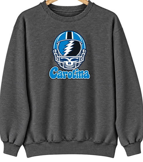 Carolina Helmet Stealie Premium Unisex Crewneck — Carolina Panthers — Dark Heather
