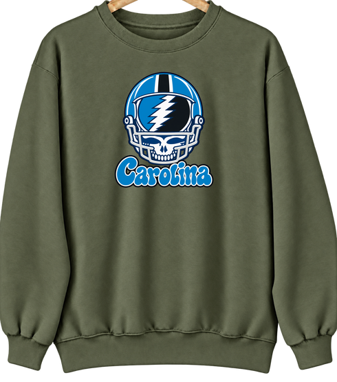 Carolina Helmet Stealie Premium Unisex Crewneck — Carolina Panthers — Military Green