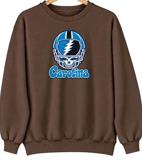 Carolina Helmet Stealie Premium Unisex Crewneck — Carolina Panthers — Brown