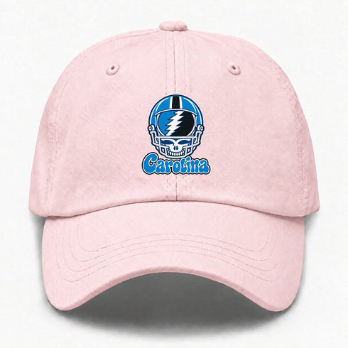 Carolina Helmet Stealie Premium Unisex Dad Hat — Carolina Panthers — Pink