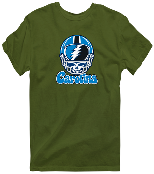 Carolina Helmet Stealie Premium Unisex T-Shirt — Carolina Panthers — Military Green