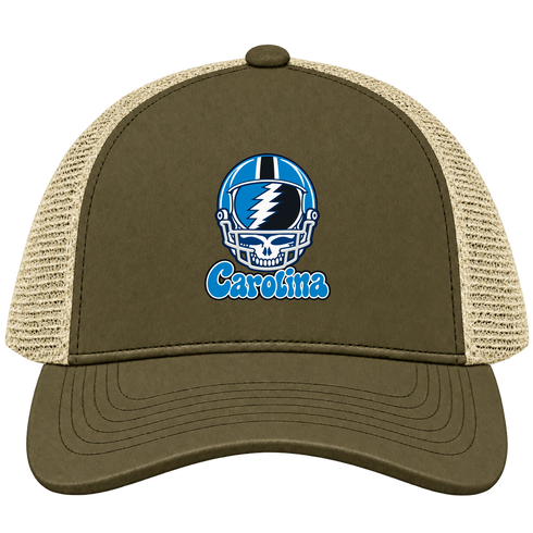 Carolina Helmet Stealie Premium Unisex Trucker Cap — Carolina Panthers — Moss/Khaki