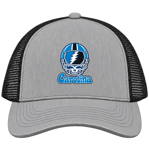 Carolina Helmet Stealie Premium Unisex Trucker Cap — Carolina Panthers — Heather Grey/Black