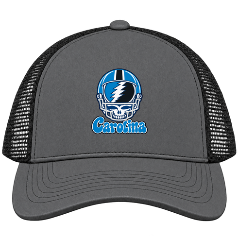 Carolina Helmet Stealie Premium Unisex Trucker Cap — Carolina Panthers — Charcoal/Black