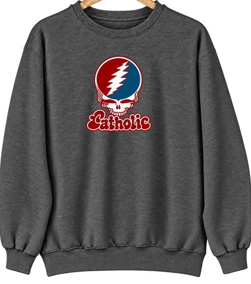 Catholic Stealie Premium Unisex Crewneck — Design: Catholic University of America — Dark Heather
