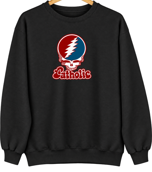 Catholic Stealie Premium Unisex Crewneck — Design: Catholic University of America — Black