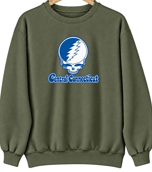 Central Connecticut Stealie Premium Unisex Crewneck — Design: Central Connecticut State University — Military Green
