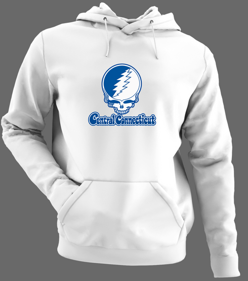 Central Connecticut Stealie Premium Unisex Hoodie — Design: Central Connecticut State University — White/Grey
