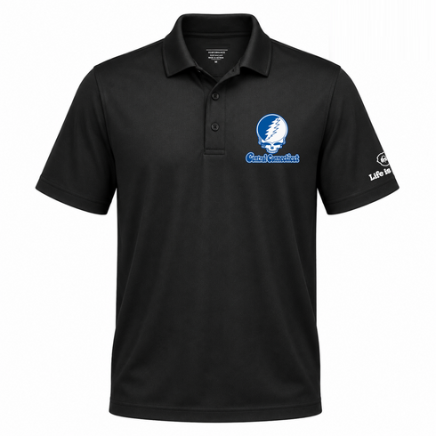 Central Connecticut Stealie Premium Unisex Polo — Design: Central Connecticut State University — Black