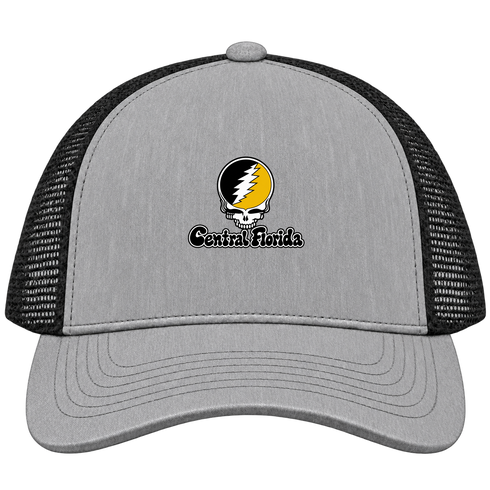 Central Florida Stealie Premium Unisex Trucker Cap — Design: Central Florida University of (UCF) — Heather Grey/Black