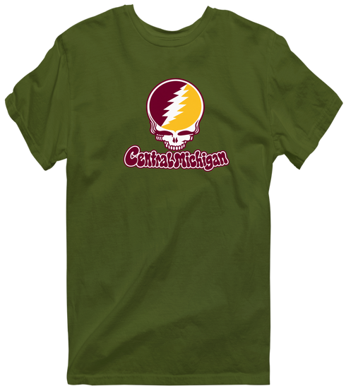 Central Michigan Stealie Premium Unisex T-Shirt — Design: Central Michigan University — Military Green
