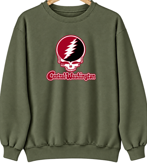 Central Washington Stealie Premium Unisex Crewneck — Design: Central Washington University — Military Green