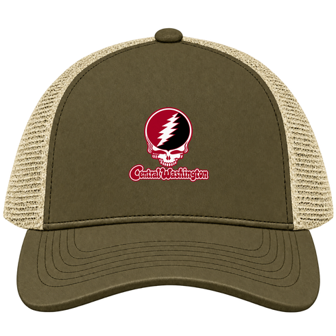 Central Washington Stealie Premium Unisex Trucker Cap — Design: Central Washington University — Moss/Khaki