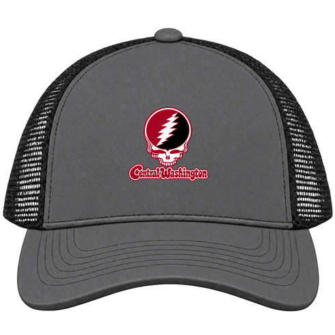 Central Washington Stealie Premium Unisex Trucker Cap — Design: Central Washington University — Charcoal/Black