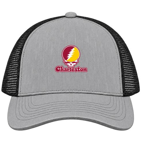 Charleston Stealie Premium Unisex Trucker Cap — Design: Charleston University of — Heather Grey/Black