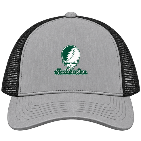 Charlotte Stealie Premium Unisex Trucker Cap — Design: North Carolina University of Charlotte — Heather Grey/Black