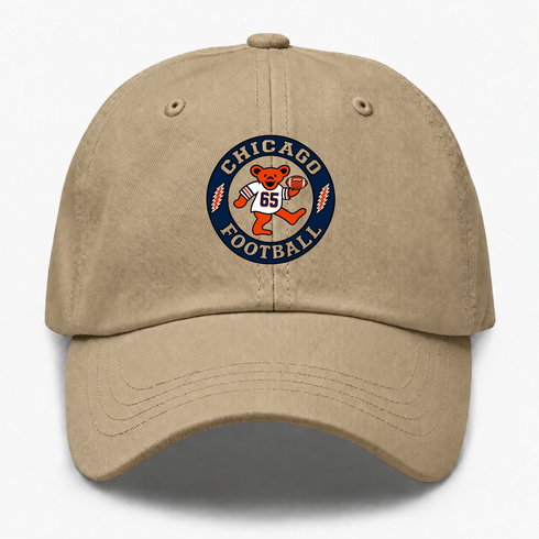 Chicago Football Dancing Bear Premium Dad Hat — Chicago Bears — Khaki