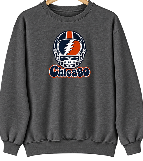 Chicago Helmet Stealie Premium Unisex Crewneck — Chicago Bears — Dark Heather