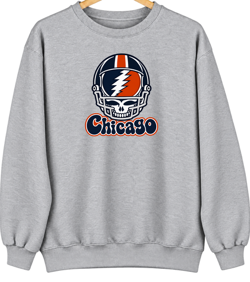 Chicago Helmet Stealie Premium Unisex Crewneck — Chicago Bears — Sport Grey