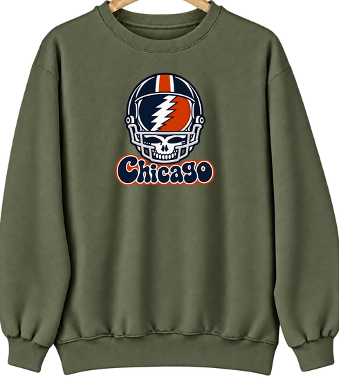 Chicago Helmet Stealie Premium Unisex Crewneck — Chicago Bears — Military Green