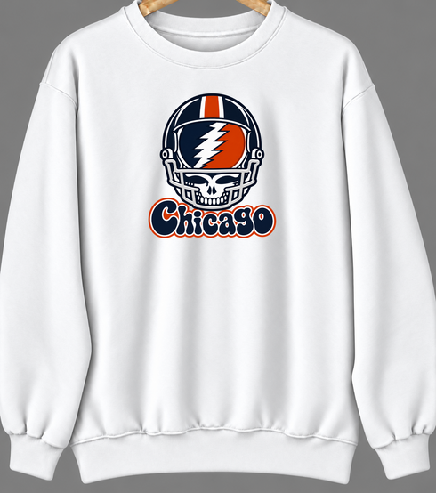 Chicago Helmet Stealie Premium Unisex Crewneck — Chicago Bears — White