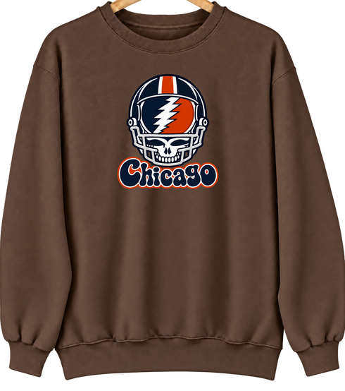 Chicago Helmet Stealie Premium Unisex Crewneck — Chicago Bears — Brown