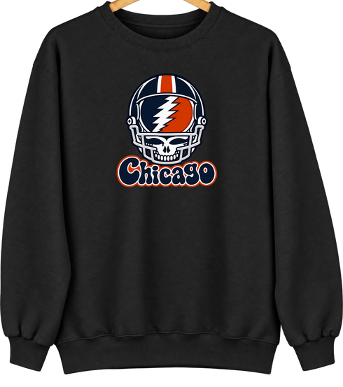 Chicago Helmet Stealie Premium Unisex Crewneck — Chicago Bears — Black