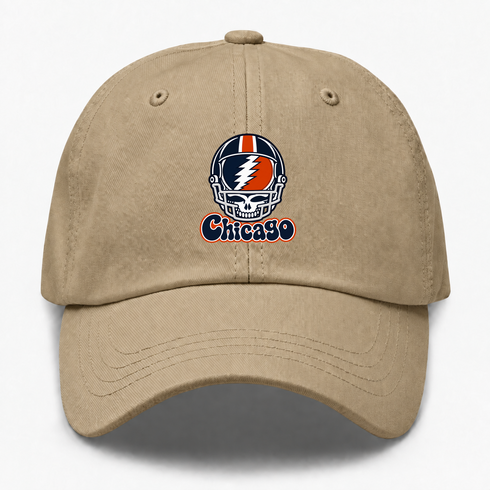 Chicago Helmet Stealie Premium Unisex Dad Hat — Chicago Bears — Khaki