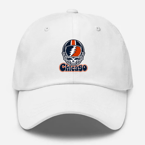 Chicago Helmet Stealie Premium Unisex Dad Hat — Chicago Bears — White