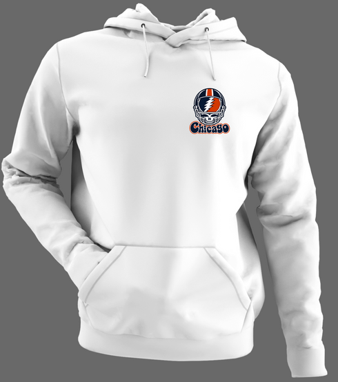 Chicago Helmet Stealie Premium Unisex Hoodie — Chicago Bears — White/Grey
