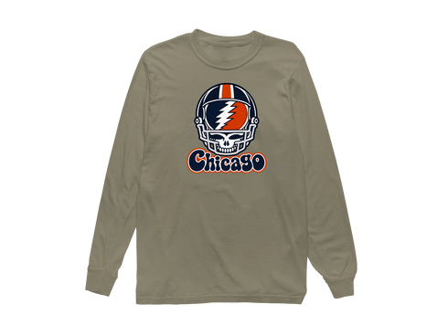 Chicago Helmet Stealie Premium Unisex Long-Sleeve — Chicago Bears — Sandstone