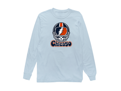 Chicago Helmet Stealie Premium Unisex Long-Sleeve — Chicago Bears — Chambray