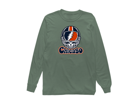 Chicago Helmet Stealie Premium Unisex Long-Sleeve — Chicago Bears — Light Green