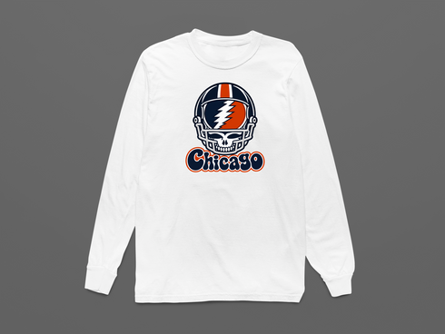 Chicago Helmet Stealie Premium Unisex Long-Sleeve — Chicago Bears — White