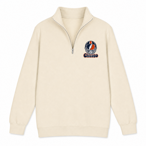 Chicago Helmet Stealie Premium Unisex Quarter-Zip — Chicago Bears — Sand