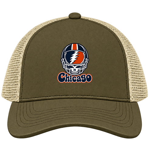 Chicago Helmet Stealie Premium Unisex Trucker Cap — Chicago Bears — Moss/Khaki