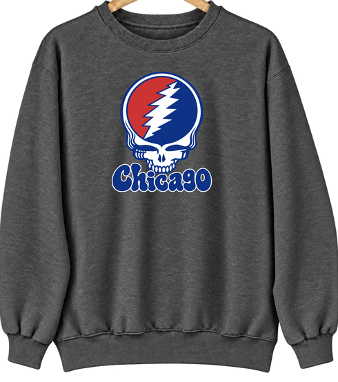 Chicago Baseball Stealie Grateful Dead Crewneck — Chicago Cubs — Dark Heather