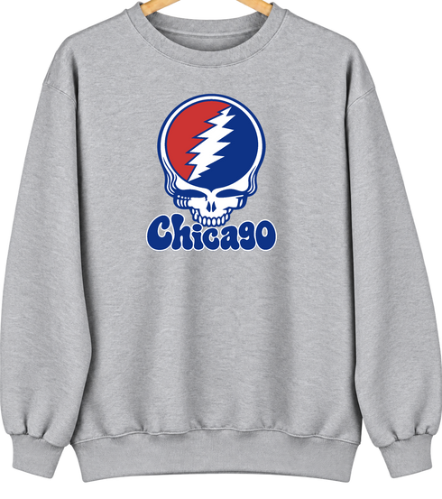 Chicago Baseball Stealie Grateful Dead Crewneck — Chicago Cubs — Sport Grey