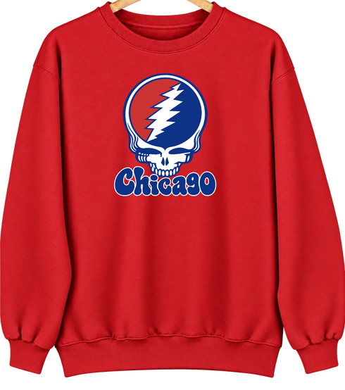 Chicago Baseball Stealie Grateful Dead Crewneck — Chicago Cubs — Red