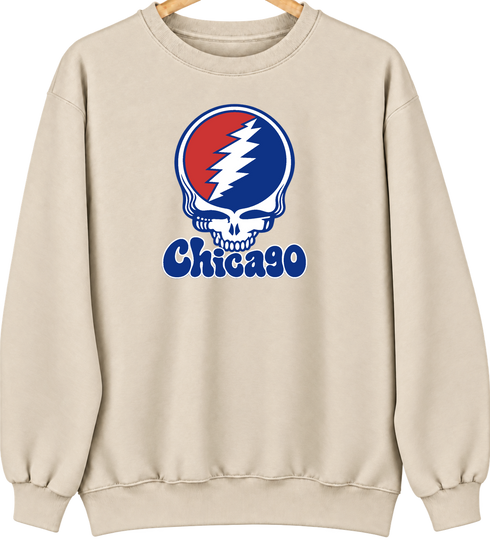 Chicago Baseball Stealie Grateful Dead Crewneck — Chicago Cubs — Sand