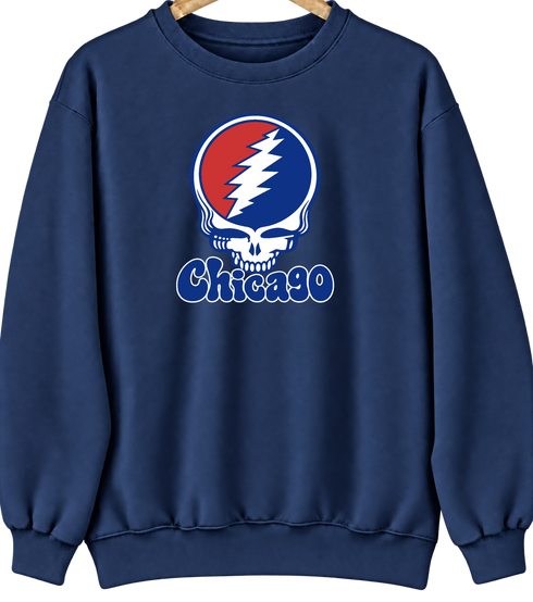 Chicago Baseball Stealie Grateful Dead Crewneck — Chicago Cubs — Navy