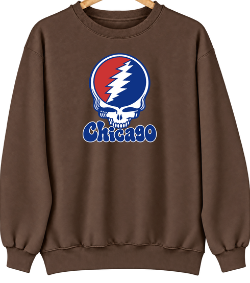 Chicago Baseball Stealie Grateful Dead Crewneck — Chicago Cubs — Brown