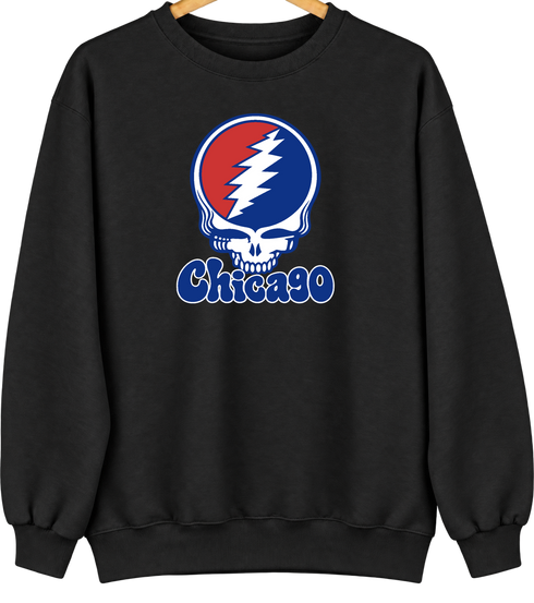 Chicago Baseball Stealie Grateful Dead Crewneck — Chicago Cubs — Black