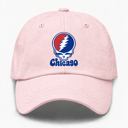 Chicago Baseball Stealie Grateful Dead Dad Hat — Chicago Cubs — Pink