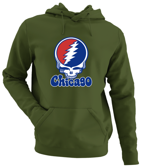 Chicago Baseball Stealie Grateful Dead Hoodie — Chicago Cubs — Military Green