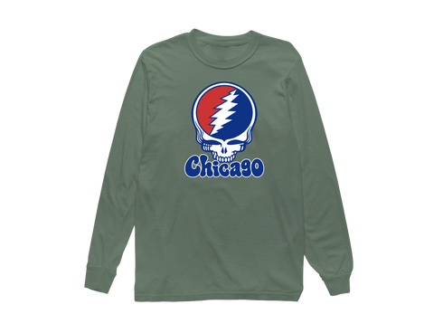 Chicago Baseball Stealie Grateful Dead Long-Sleeve — Chicago Cubs — Light Green