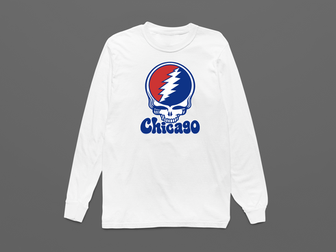 Chicago Baseball Stealie Grateful Dead Long-Sleeve — Chicago Cubs — White