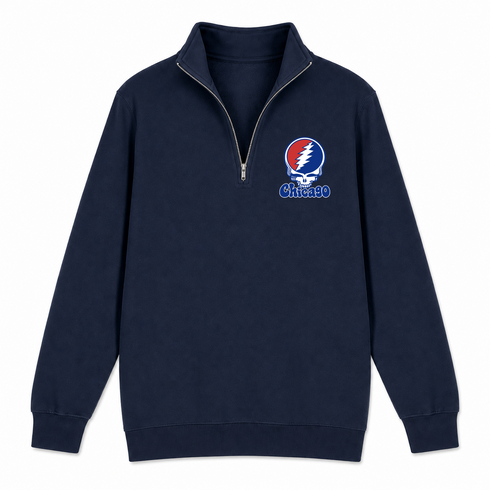 Chicago Baseball Stealie Grateful Dead Quarter-Zip — Chicago Cubs — Navy