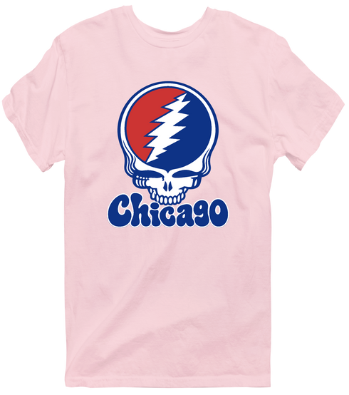 Chicago Baseball Stealie Grateful Dead T-Shirt — Chicago Cubs — Light Pink