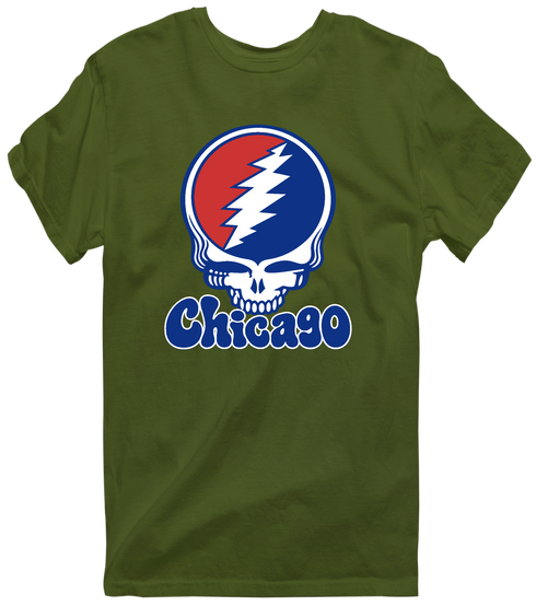 Chicago Baseball Stealie Grateful Dead T-Shirt — Chicago Cubs — Military Green
